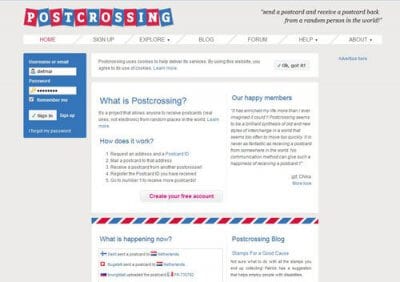 Die Postcrossing Homepage