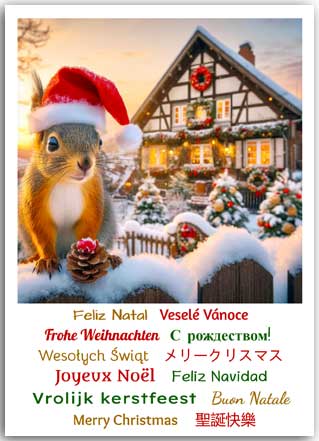 Postkarte mit Eichhörnchen zu Weihnachten